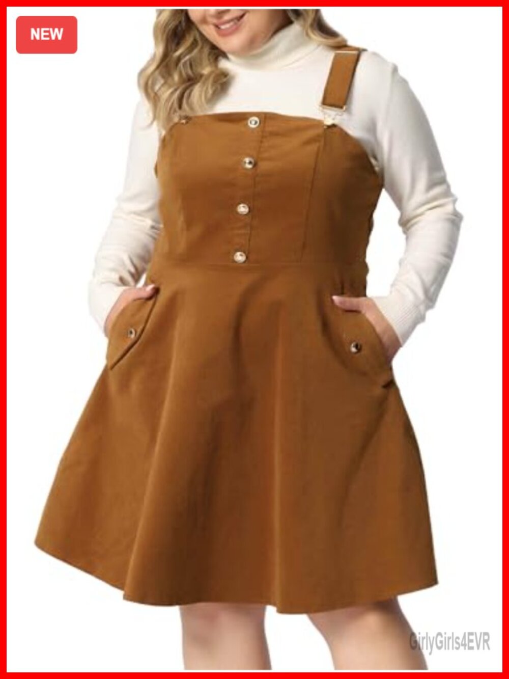 Plus Size Corduroy Pinafore Overall Dress Adjustable Strap Above Knee